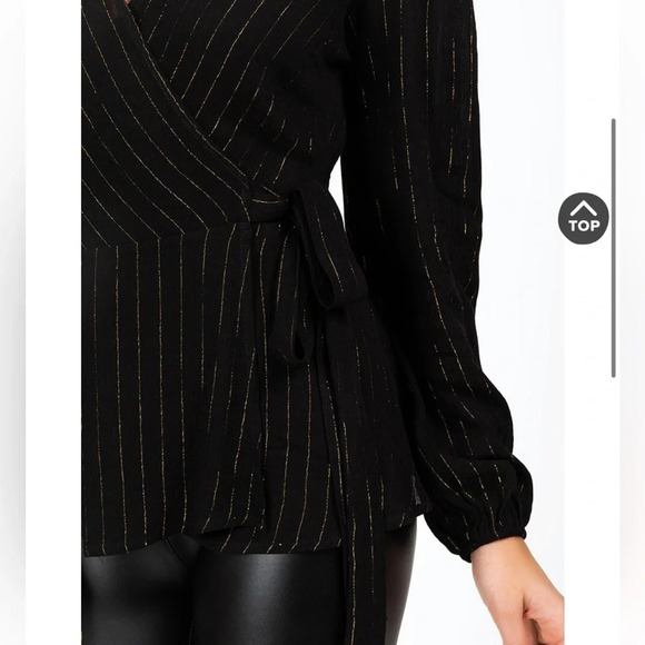 Francesca’s Karlena Stripe Faux Wrap Blouse - Picture 2 of 9